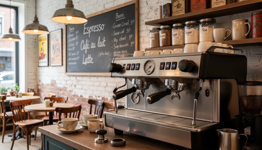 Barista pulling espresso at a vintage-style Montreal café in the Plateau neighborhood