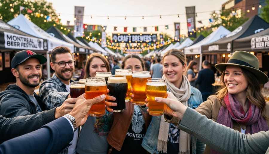 People holding craft beer cups at a Montreal beer festival